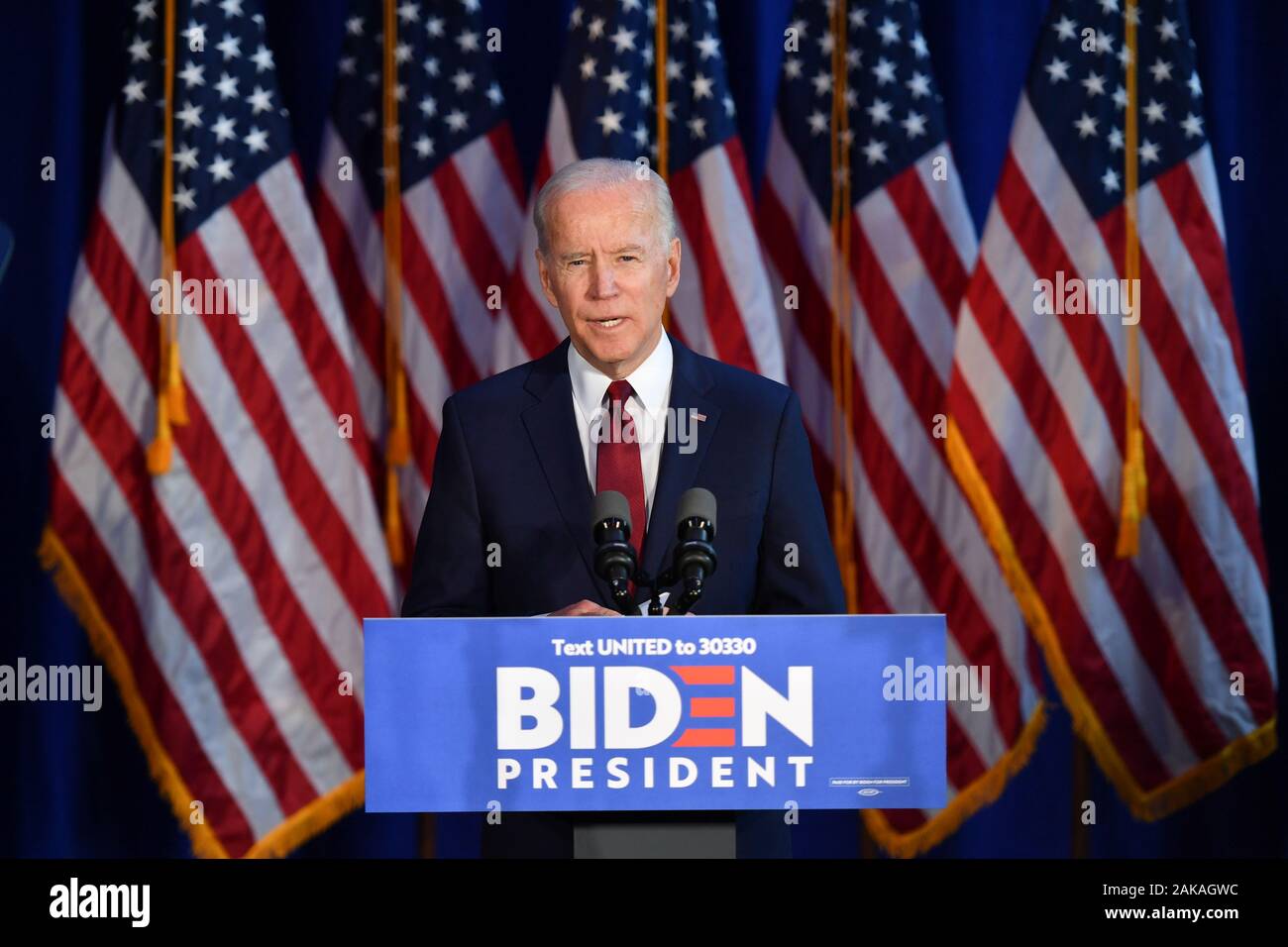 Demokratische Präsidentschaftskandidat, der ehemalige Vizepräsident Joe Biden liefert Erläuterungen zu den jüngsten Aktionen der Trumpf Verwaltung im Irak am 7. Januar 2007 Stockfoto