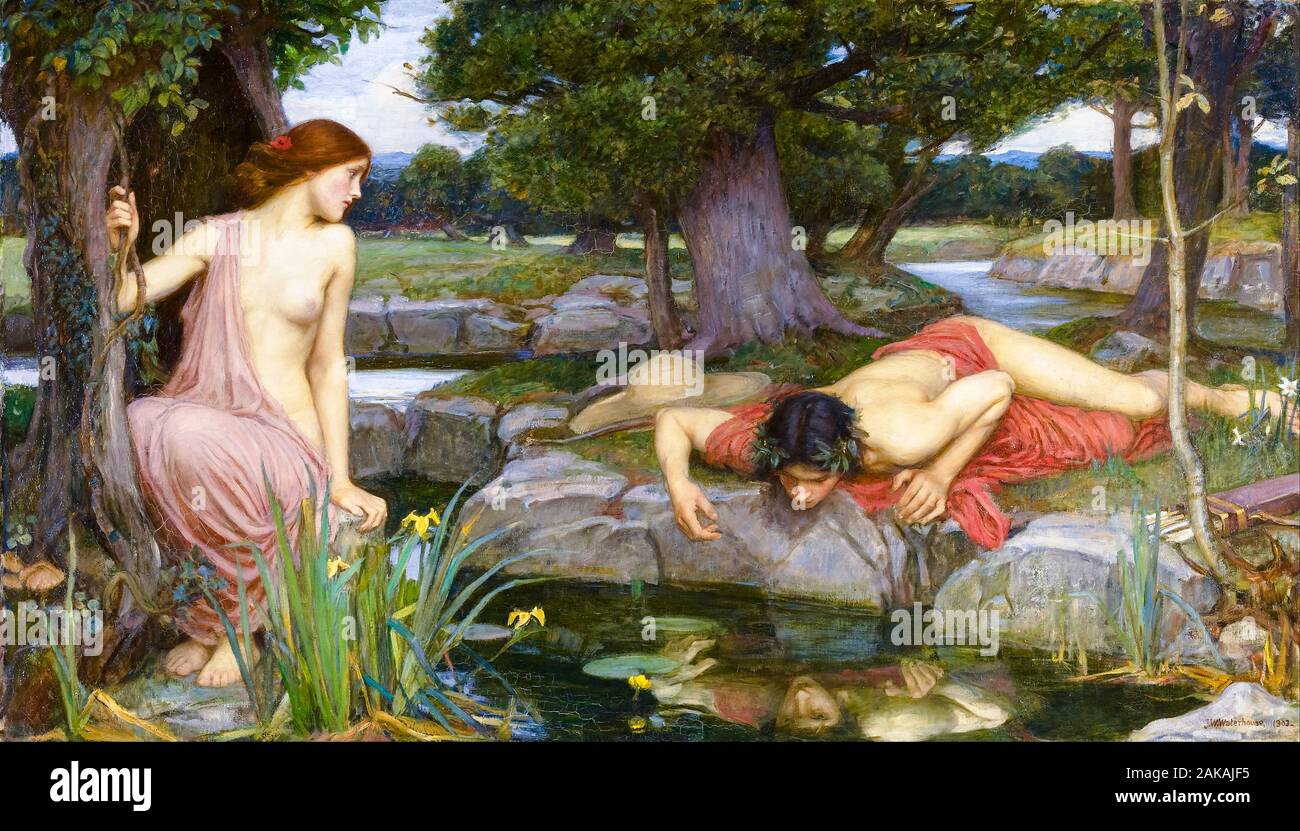 John William Waterhouse, Echo und Narcissus, Malerei, 1903, britisch, Präraffaelit Stockfoto