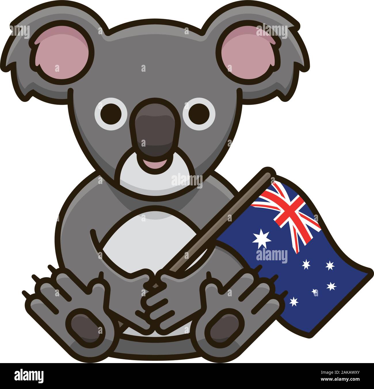 Koala holding Australische Flagge Illustration für Australia Day am 26. Januar. Nationales Symbol isoliert Farbe Vektor. Stock Vektor