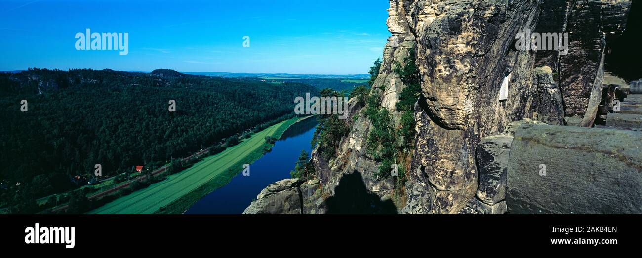 Bastei Felsformationen im Nationalpark Sächsische Schweiz, Lohmen, Sachsen, Deutschland Stockfoto