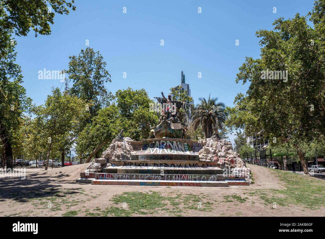 Santiago Stadtzentrum während der Unruhen und Unruhen, Chile Stockfoto