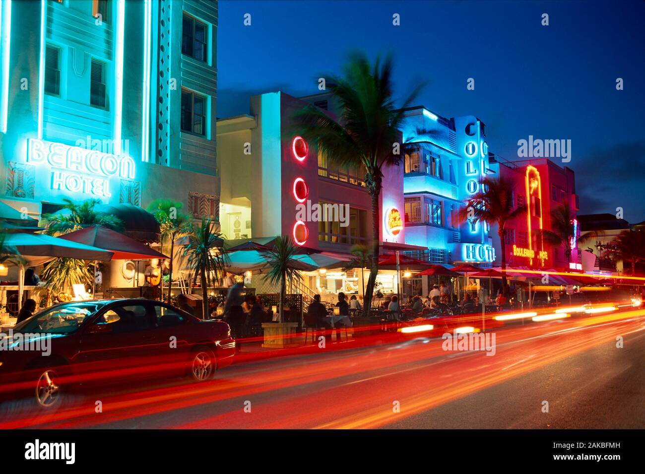 Ocean Drive in der Nacht, Miami Beach, Florida, USA Stockfoto