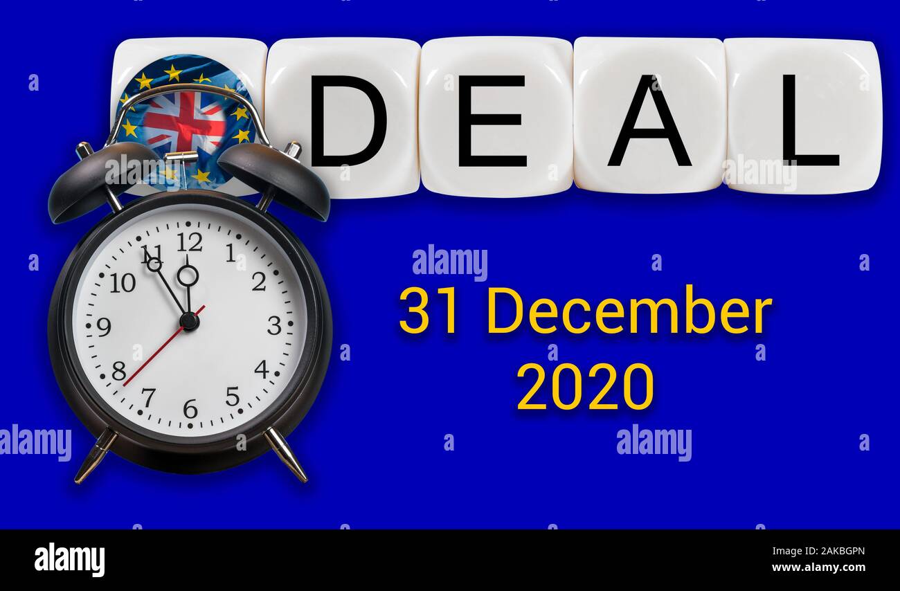 Wecker über Abkommen zwischen Großbritannien und der EU über die Handelsbeziehungen nach dem 31. Dezember 2020 Stockfoto