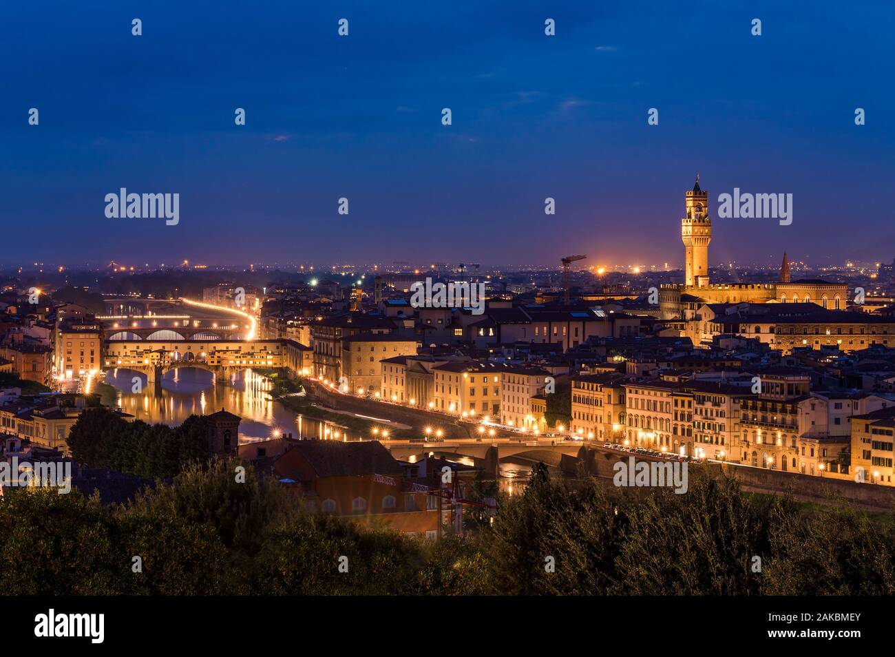Florenz, Panorama Blick auf die Stadt von der Piazzale Michelangelo. Stockfoto