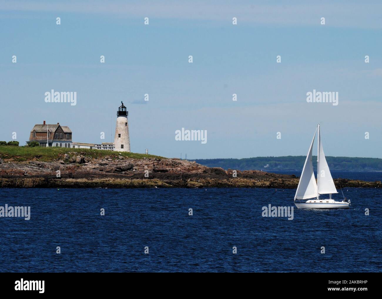 Der Wood Island Lighthouse: Wood Island Light ist ein aktiver Leuchtturm Stockfoto
