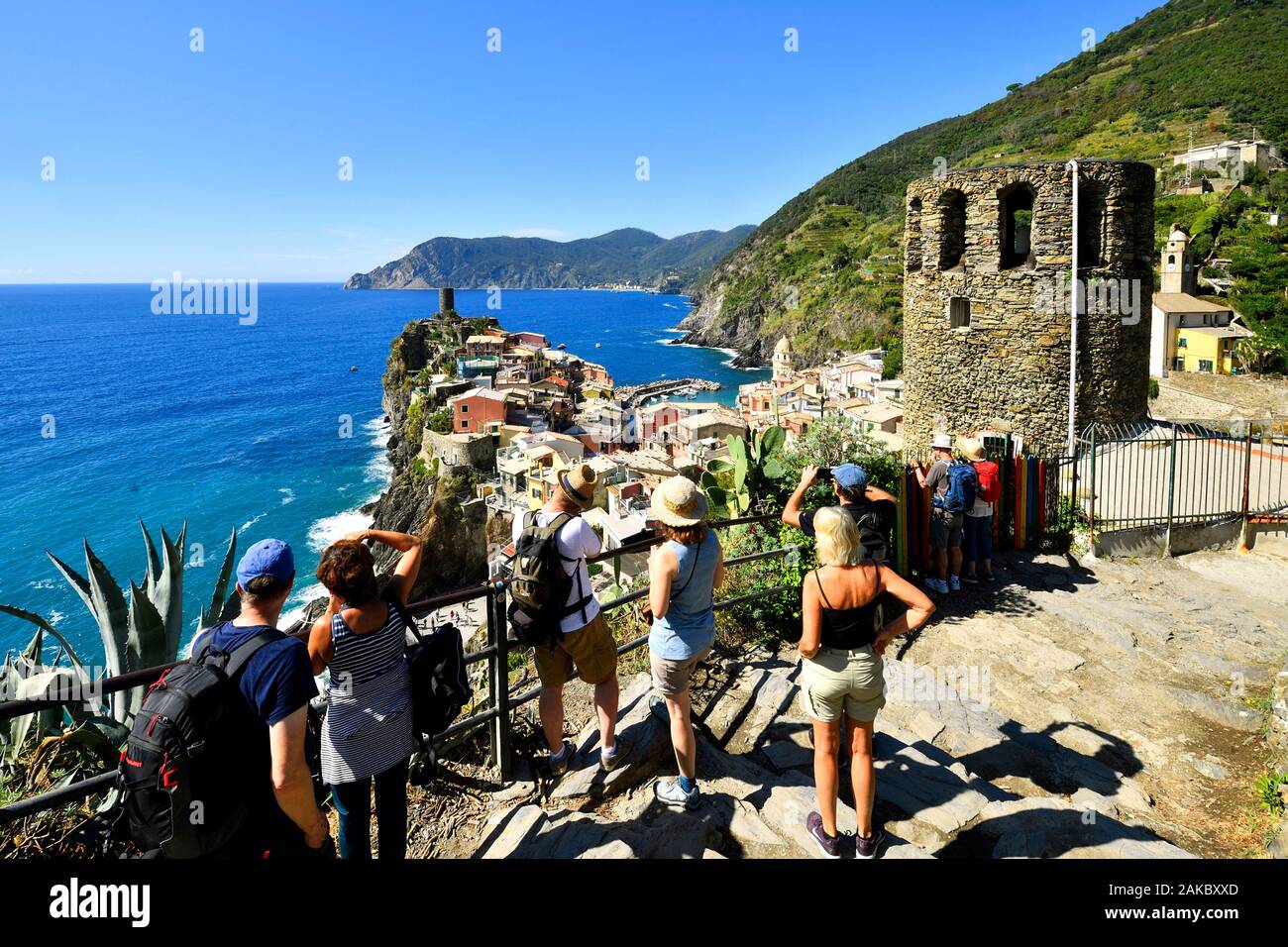 Italien, Ligurien, La Spezia Provinz, der Nationalpark der Cinque Terre, ein UNESCO Weltkulturerbe, Azuverde oder Fußgänger Coastal Trail Verknüpfung von Corniglia nach Monterosso, Vernazza, Corniglia Dorf Stockfoto
