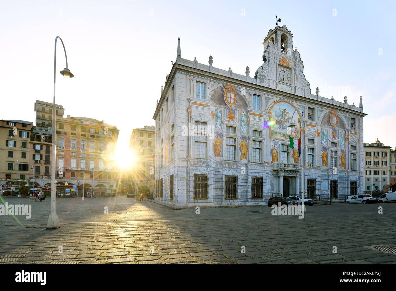 Italien, Ligurien, Genua, Porto Antico, San Giorgio Palast gebaut im Jahre 1260 verziert mit Fresken von Carlo Braccesco Stockfoto