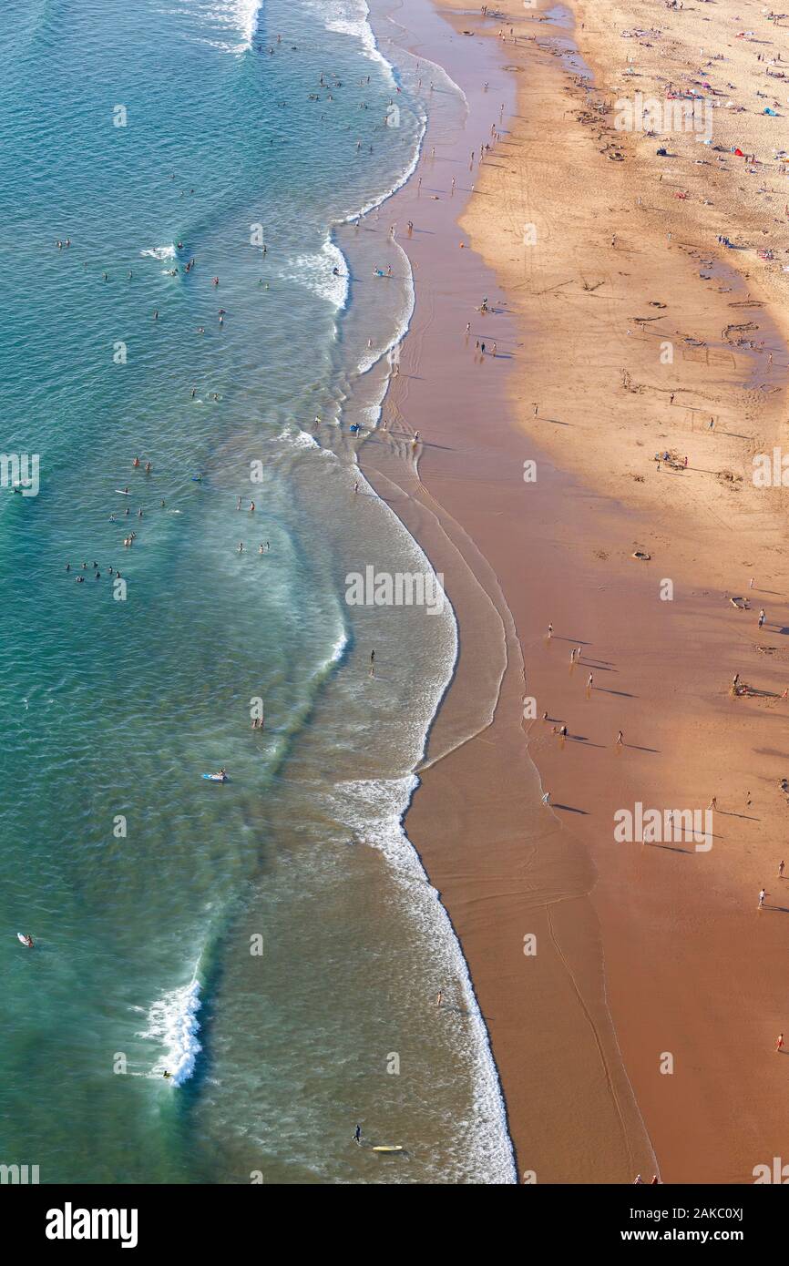 Frankreich, Vendée, La Tranche-sur-Mer, der Strand im Sommer (Luftbild) Stockfoto