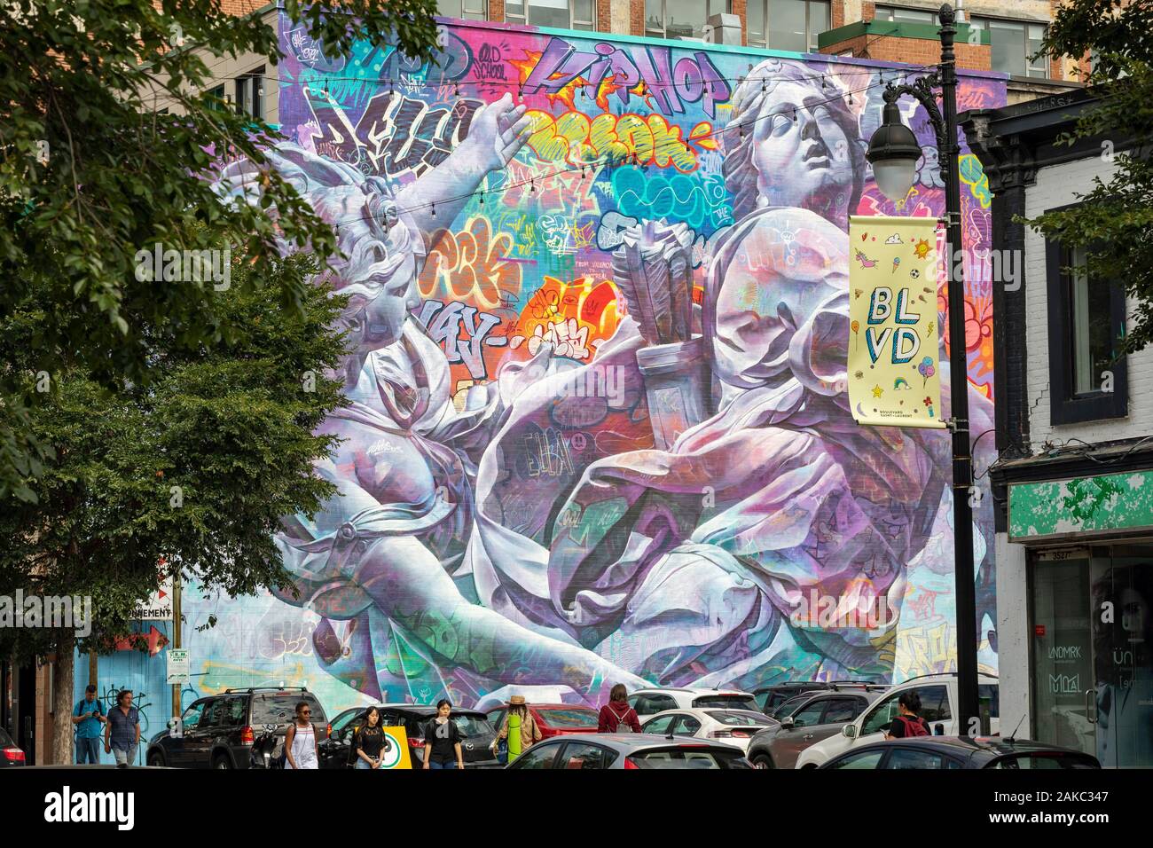 Kanada, Quebec, Montreal, die Plateau-Mont-Royal, der Urban Art Festival Wandbild, Arbeit von Pichiavo Duo von spanischen Künstlern Stockfoto