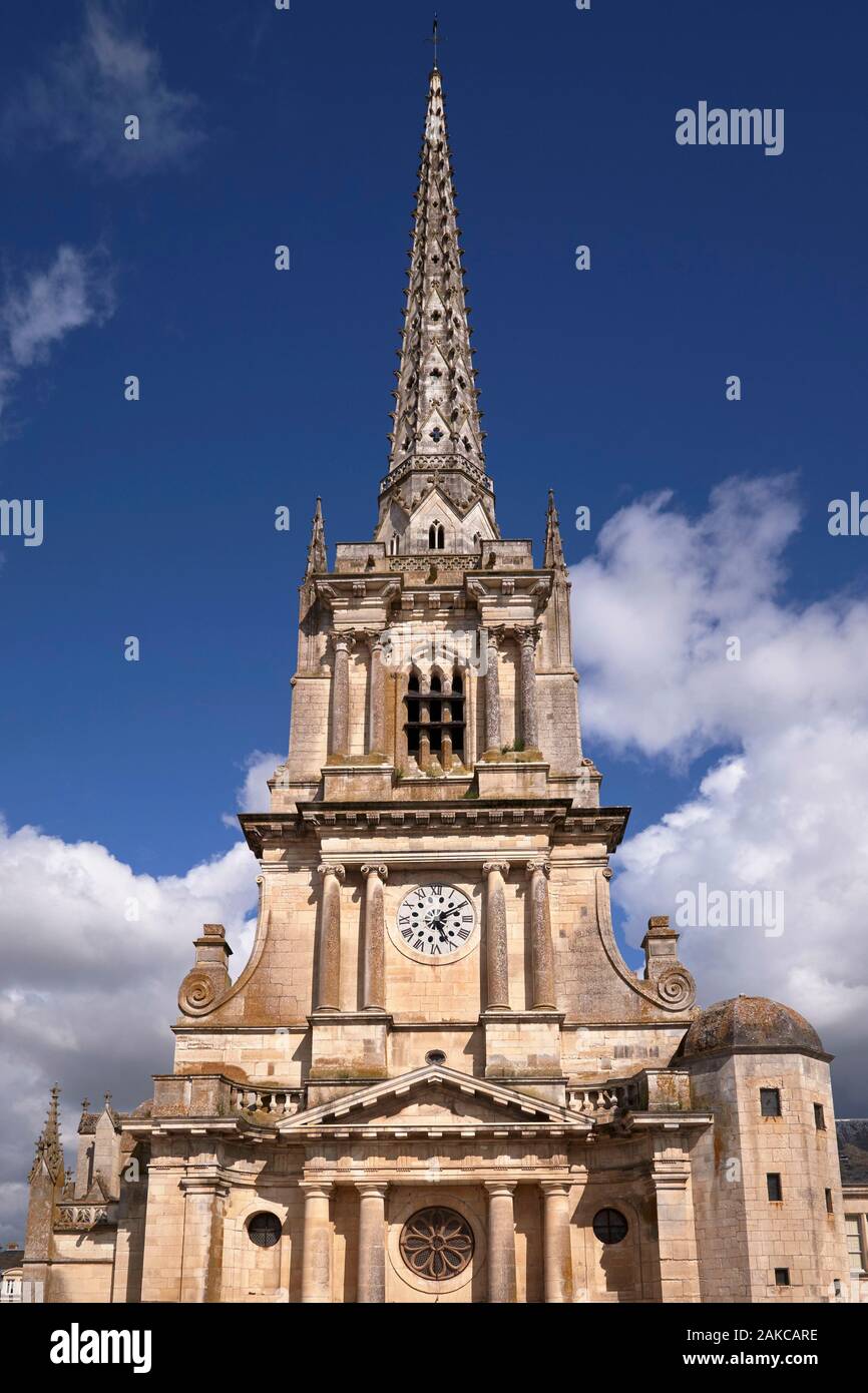 Frankreich, Vendee, Lucon, Notre Dame de l'Assomption Kathedrale, die Neugotische Fassade von einem Turm mit 85 Meter hoch aufgefüllt Stockfoto
