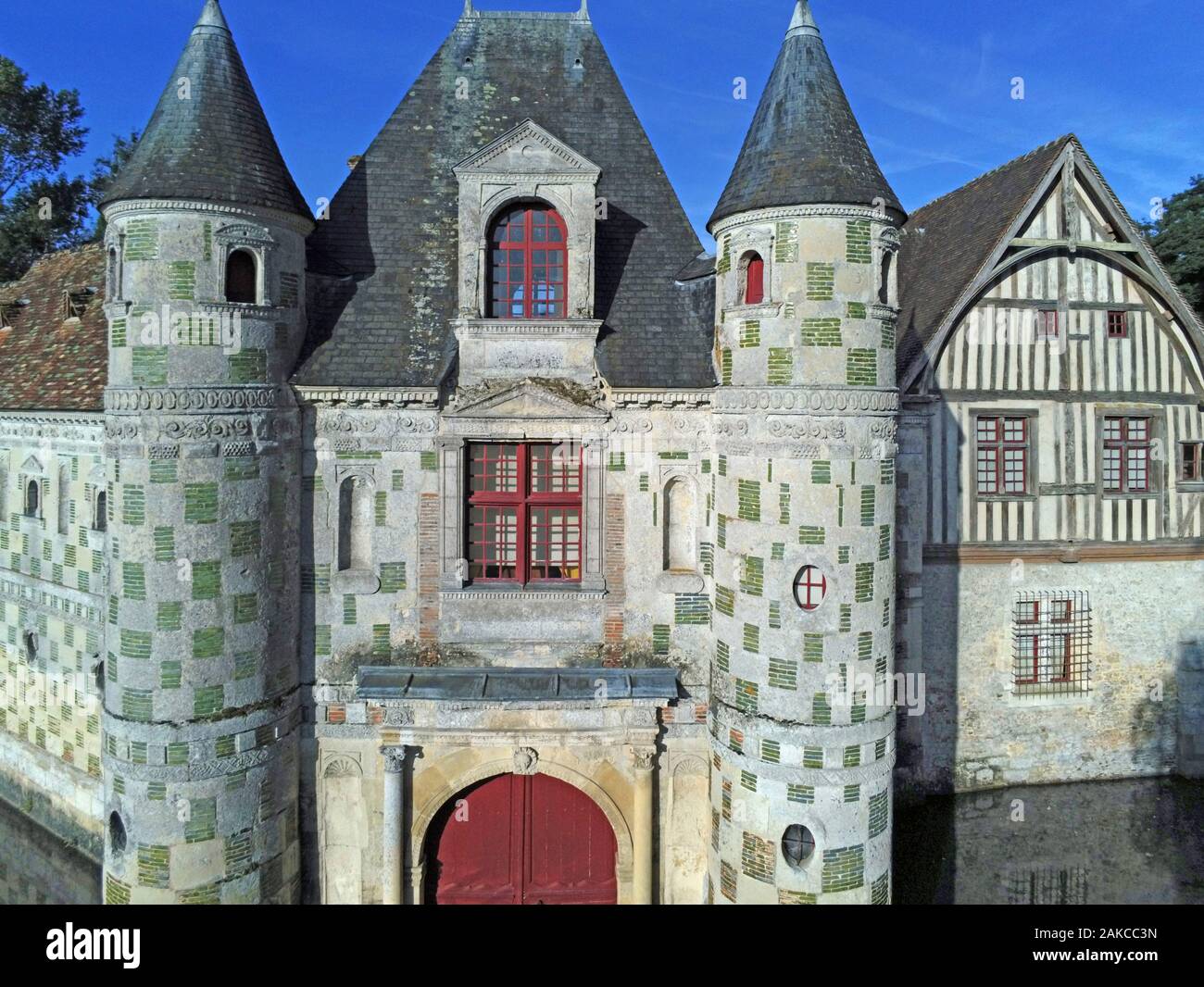 Frankreich, Calvados, Pays d'Auge, 15. und 16. jahrhundert Saint Germain de Livet Schloss mit Museum von Frankreich (Luftbild) Stockfoto