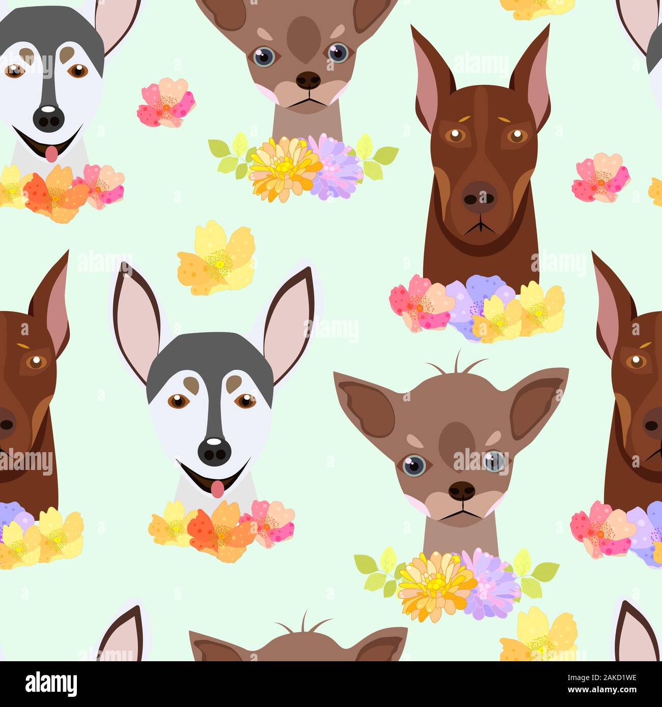 Kindisch nahtlose Muster mit Hunden gezogen. Stock Vektor