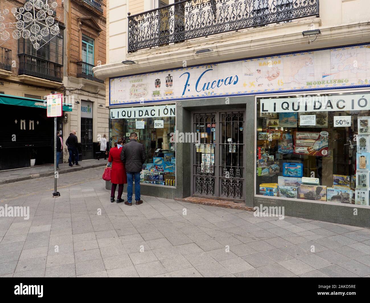 Liquidation Verkauf von Modelleisenbahnen shop in Sevilla, Spanien Stockfoto