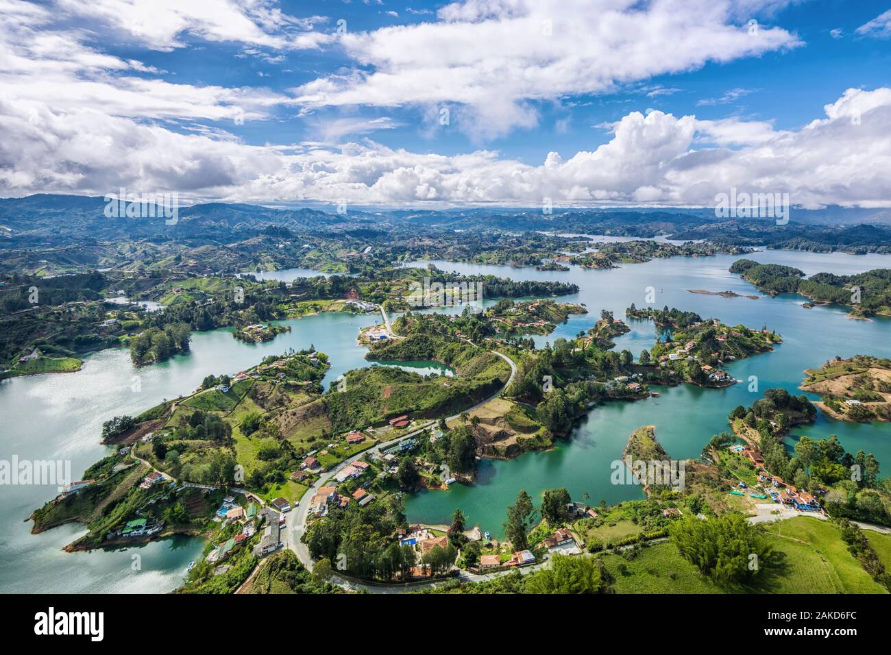 Panoramablick von der Fels von guatape (El Penol) in der Nähe von Medellin, Kolumbien. Stockfoto