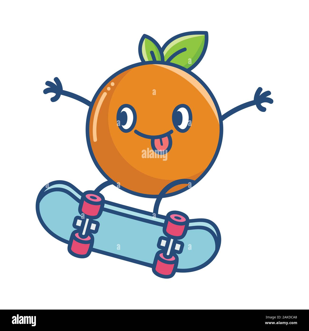 Kawaii orange auf Skateboard illustration Cartoon isoliert auf weißem Stock Vektor