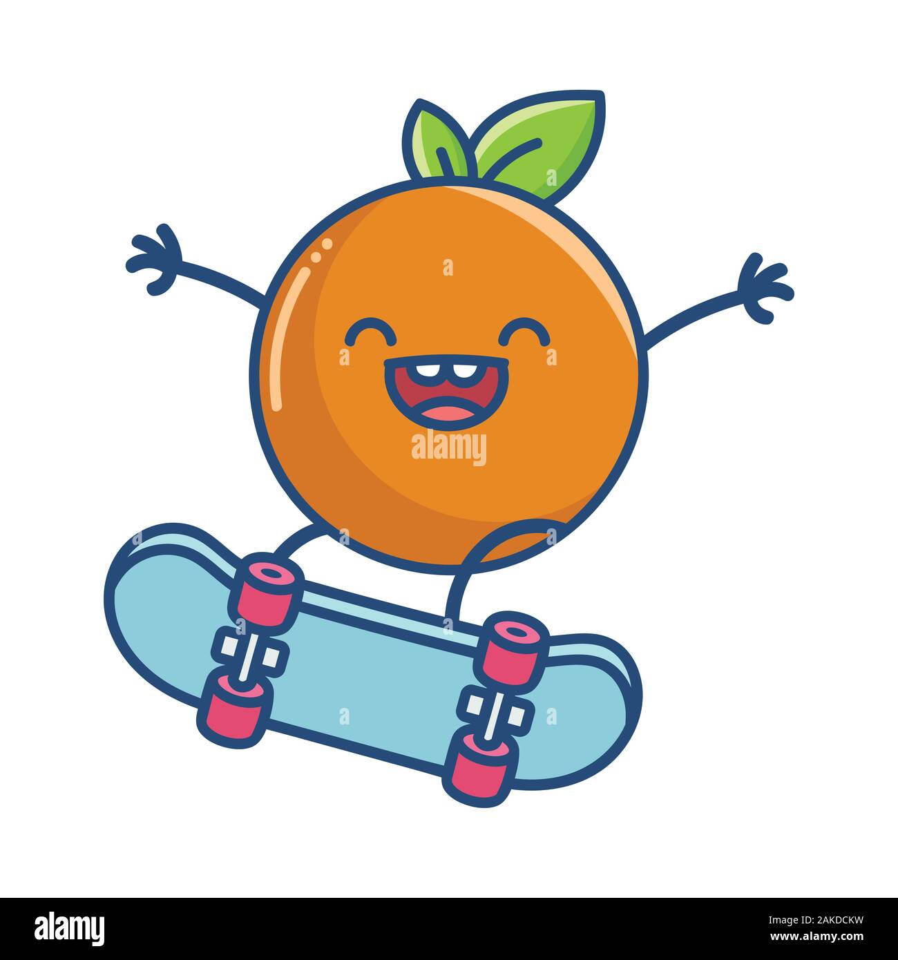 Kawaii orange auf Skateboard illustration Cartoon isoliert auf weißem Stock Vektor