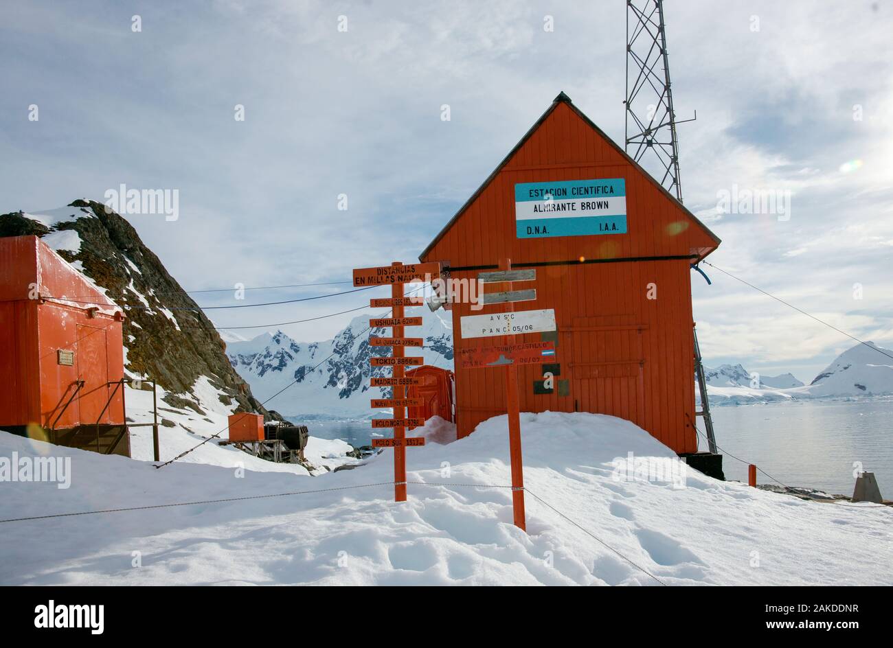 Estacion Cientifica Almirante Brown - Almirante Brown Station - der Antarktis. Stockfoto