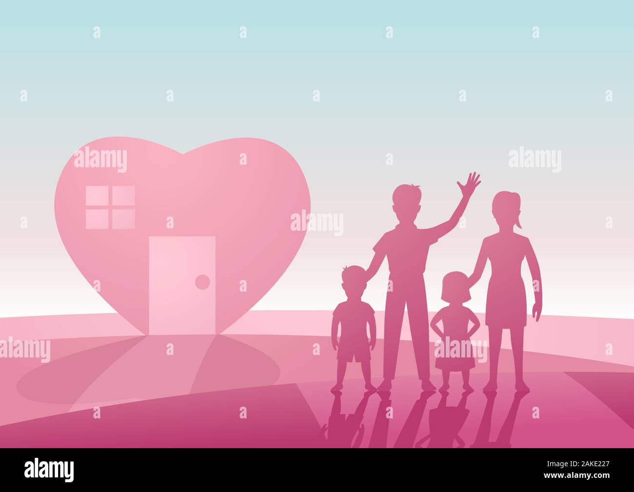 Konzept Kunst Der Schone Und Gluckliche Familie Mit Herz Form Haus In Pink Und Schwarz Farbe Von Silhouette Design Vektor Abbildung Stock Vektorgrafik Alamy