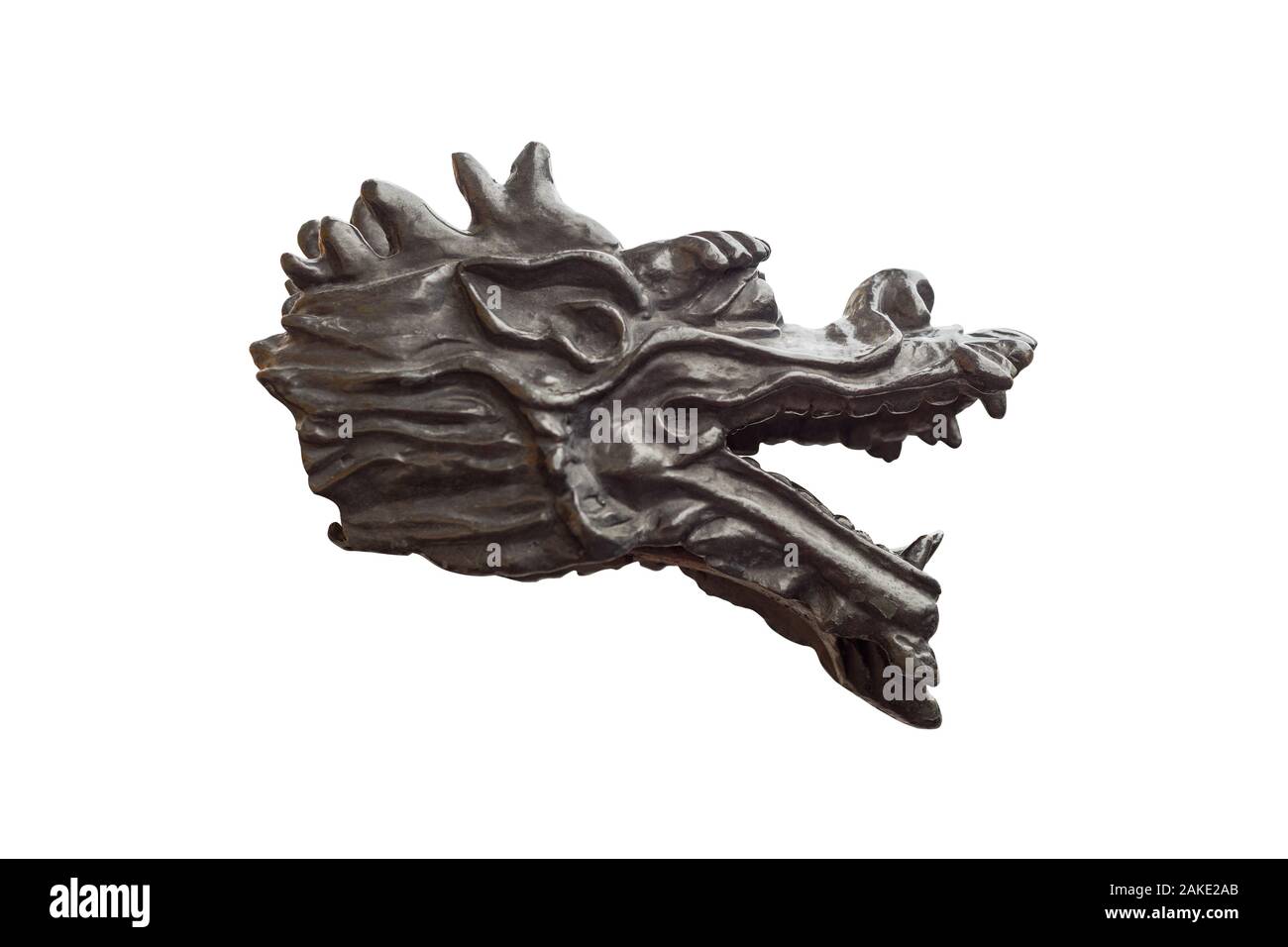 Metall Skulptur von Dragon Head Einhorn auf weißen Hintergrund. Stockfoto