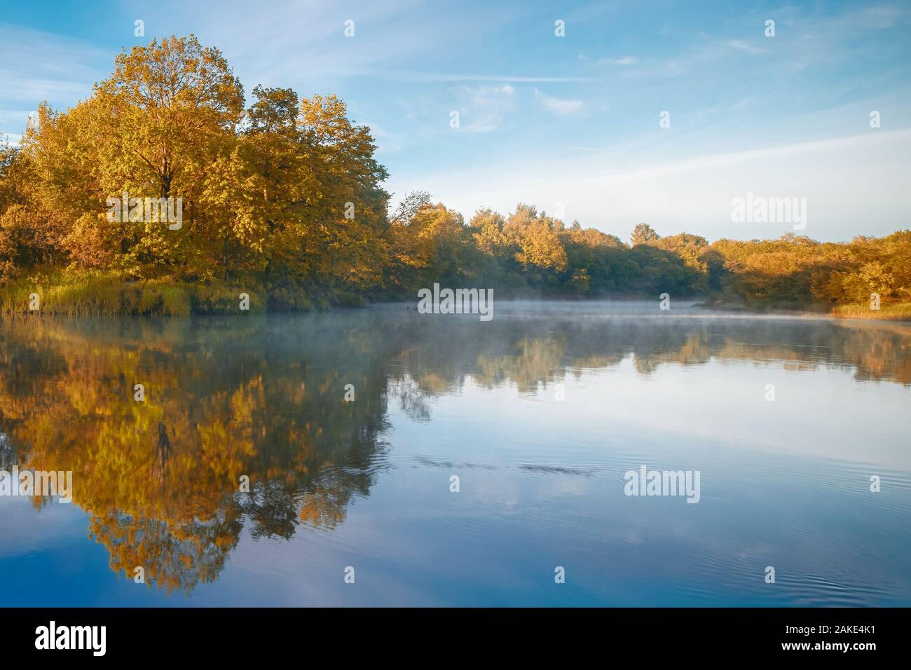 Symmetrie Spiegelung auf den Herbst. Sunrise Stockfoto
