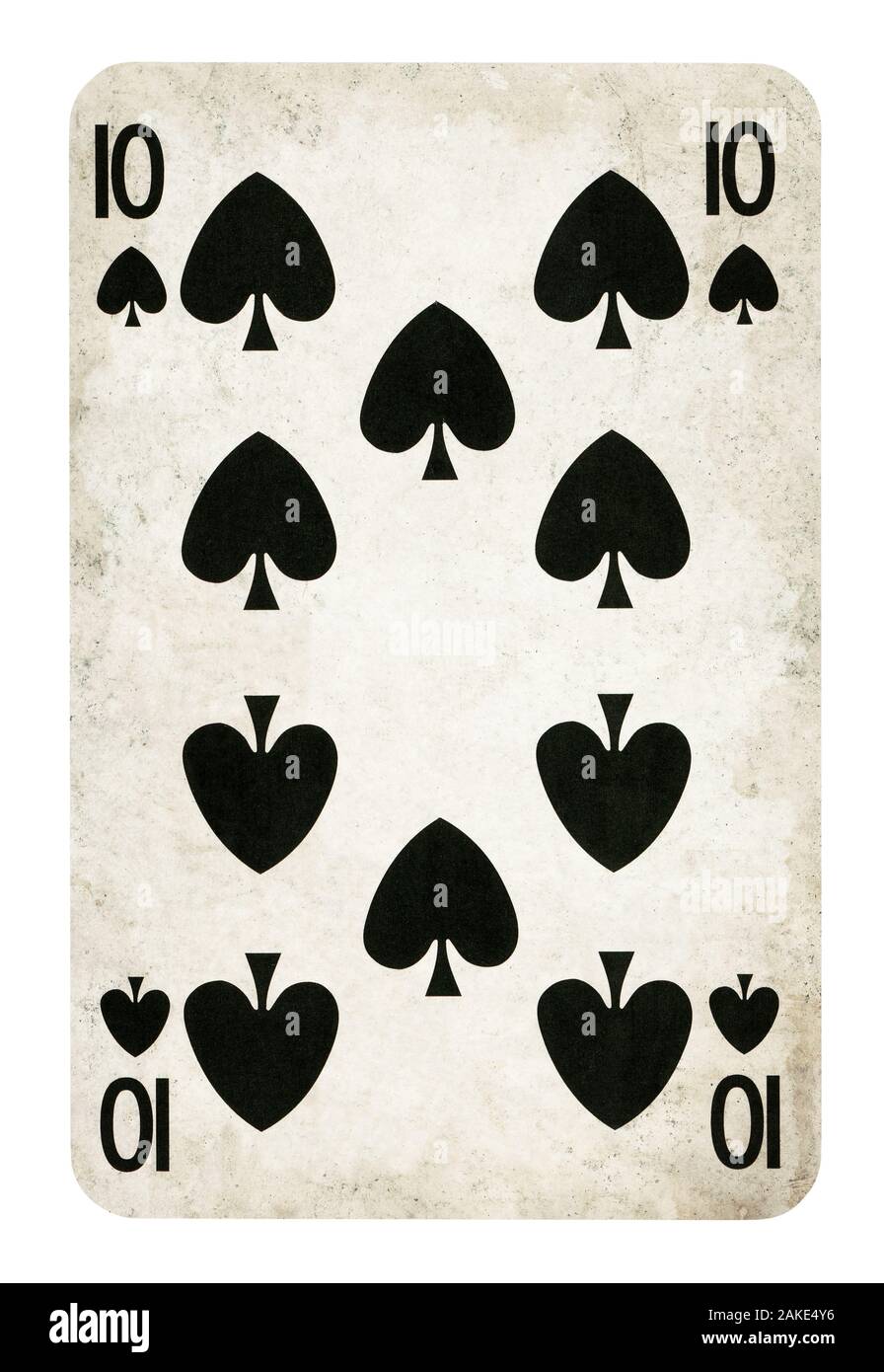 Zehn der Spaten Vintage Playing Card - isoliert auf weißem (clipping path enthalten) Stockfoto