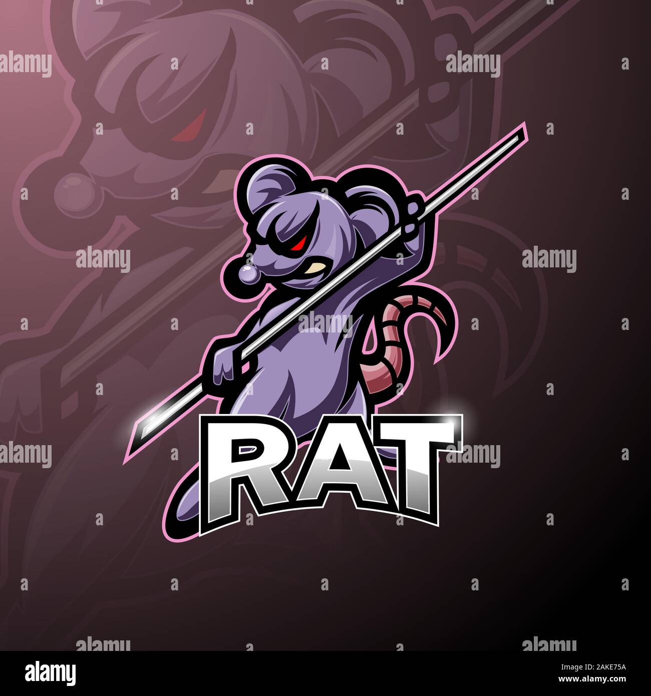 Kung Fu Ratte esport Maskottchen Logo Design Stock Vektor