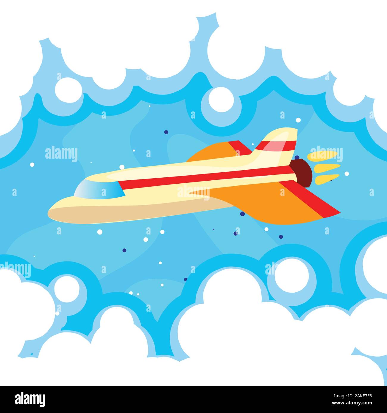 Cartoon Cute Vector Abbildung: Ebene in blauen Himmel und Wolken. Flugzeug fliegen in einem Flugzeug, Himmel, Turbo Jet in Wolken, Vektor, Abbildung Stock Vektor
