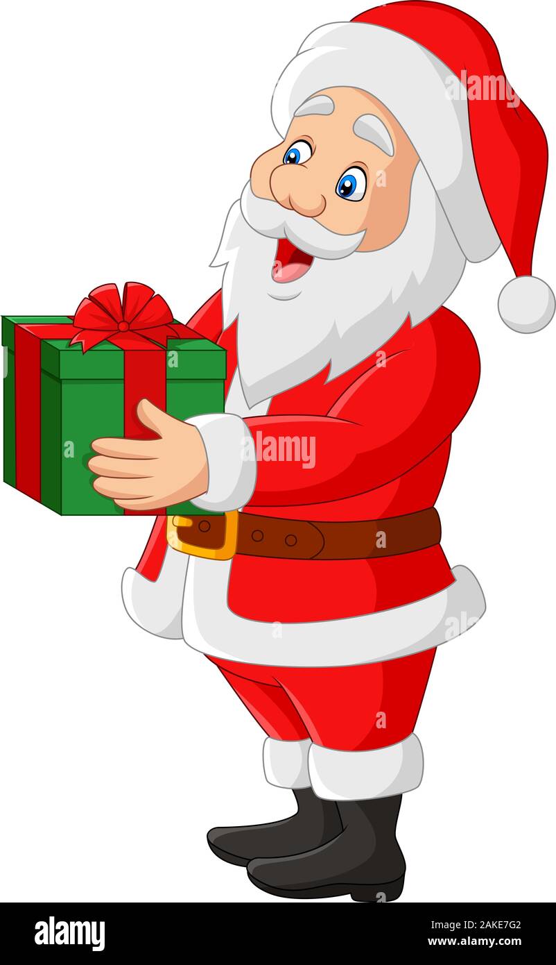 Cartoon santa claus Holding ein Geschenk Stock Vektor