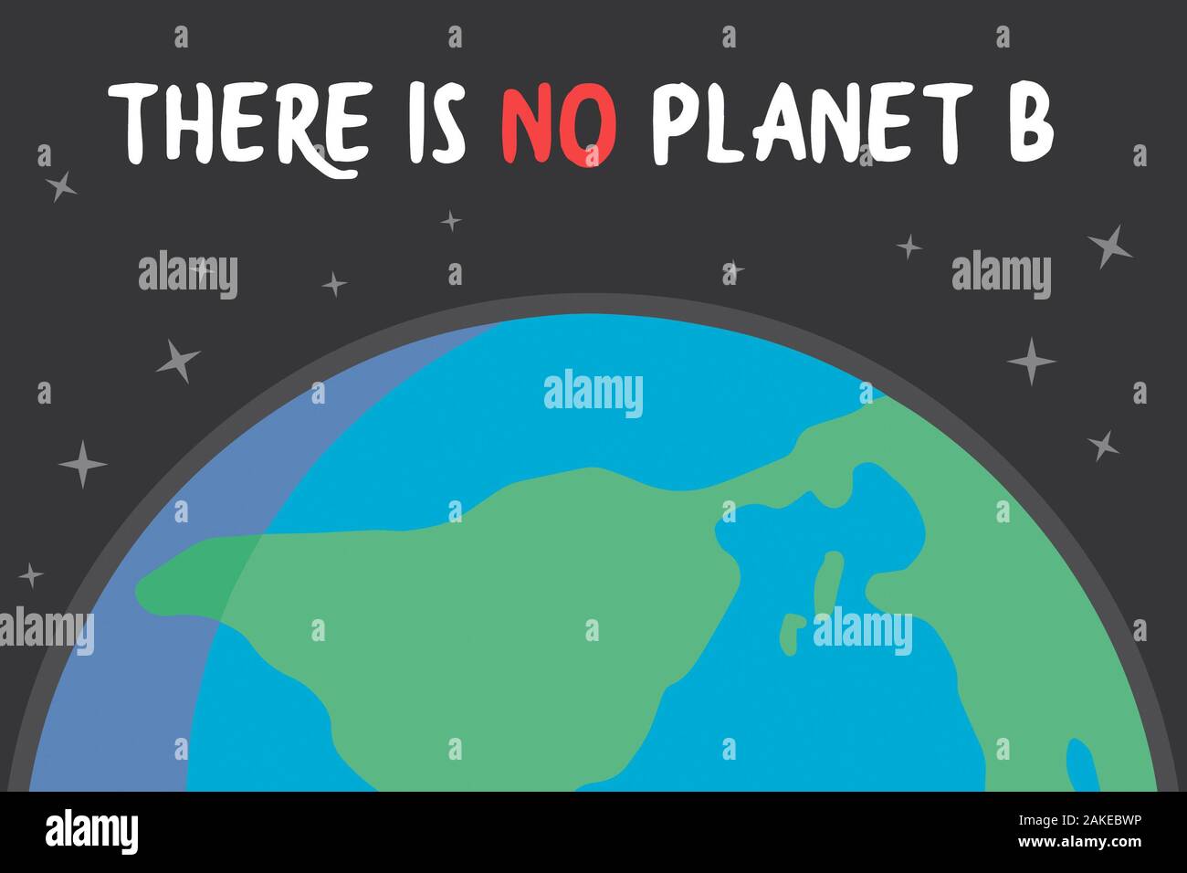 Klimawandel themed Design mit dem Planeten Erde Zeichnung auf schwarzem Hintergrund mit Text: "Es gibt keinen Planet B" Stockfoto