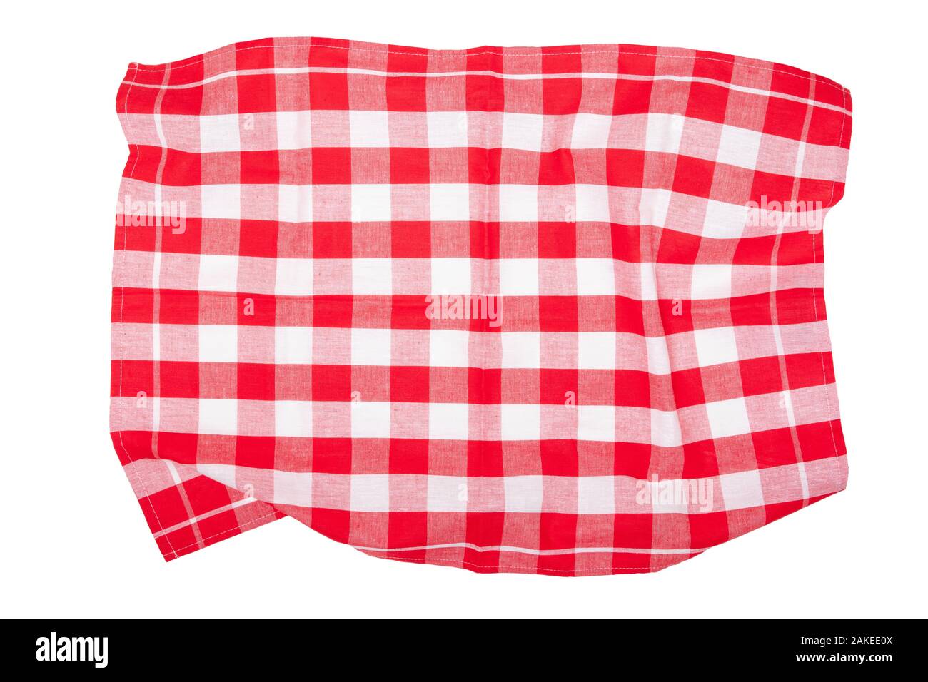 Nahaufnahme einer rot weiss kariert Serviette oder Tischdecke Textur auf weißem Hintergrund. Zubehör für die Küche. Stockfoto