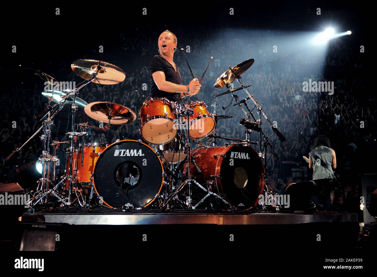Mailand, Italien, 22. Mai 2009: Metallica World Magnetic Tour '09, live Konzert im Forum von Assago: Lars Ulrich an der Batterie Stockfoto