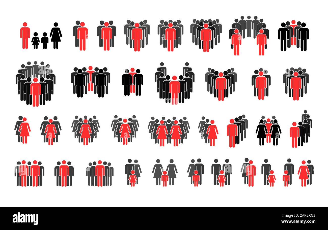 Satz von verschiedenen person Silhouetten mit wichtigen roten Markierung auf Weiß Stock Vektor