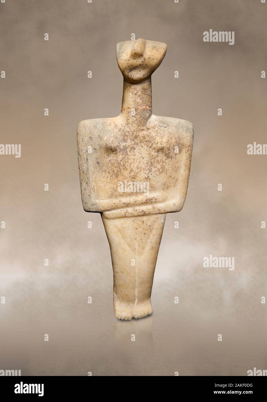 Kykladen Post kanonische Typ, Chalandrian Vielfalt weiblichen Figur Statuette. Anfang der Periode II Ende der Kykladen Syros Phase (2500-2300 v. Chr.), Museum für zykl Stockfoto