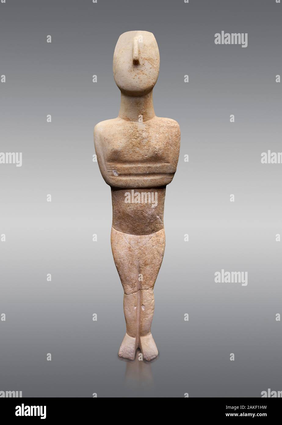 Kykladen kanonische Typ, Spedos Vielfalt weiblichen Figur Statuette. Früh kykladische Zeit II (2800-2300 v. Chr.), der teiner Master'. Museum für Kykladische Kunst Stockfoto