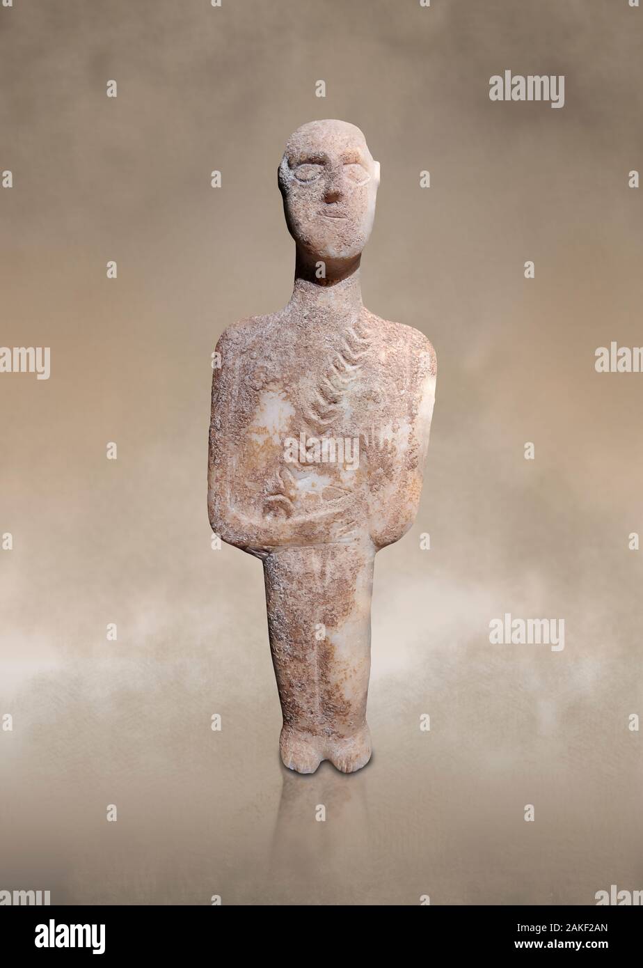 Post kanonische antiken griechischen Kykladen Krieger oder Jäger-Figur, spät Ccladic prioc II der kykladischen Zeitraum II (2500-2000 v. Chr.) Museum für Kykladische Kunst Ath Stockfoto