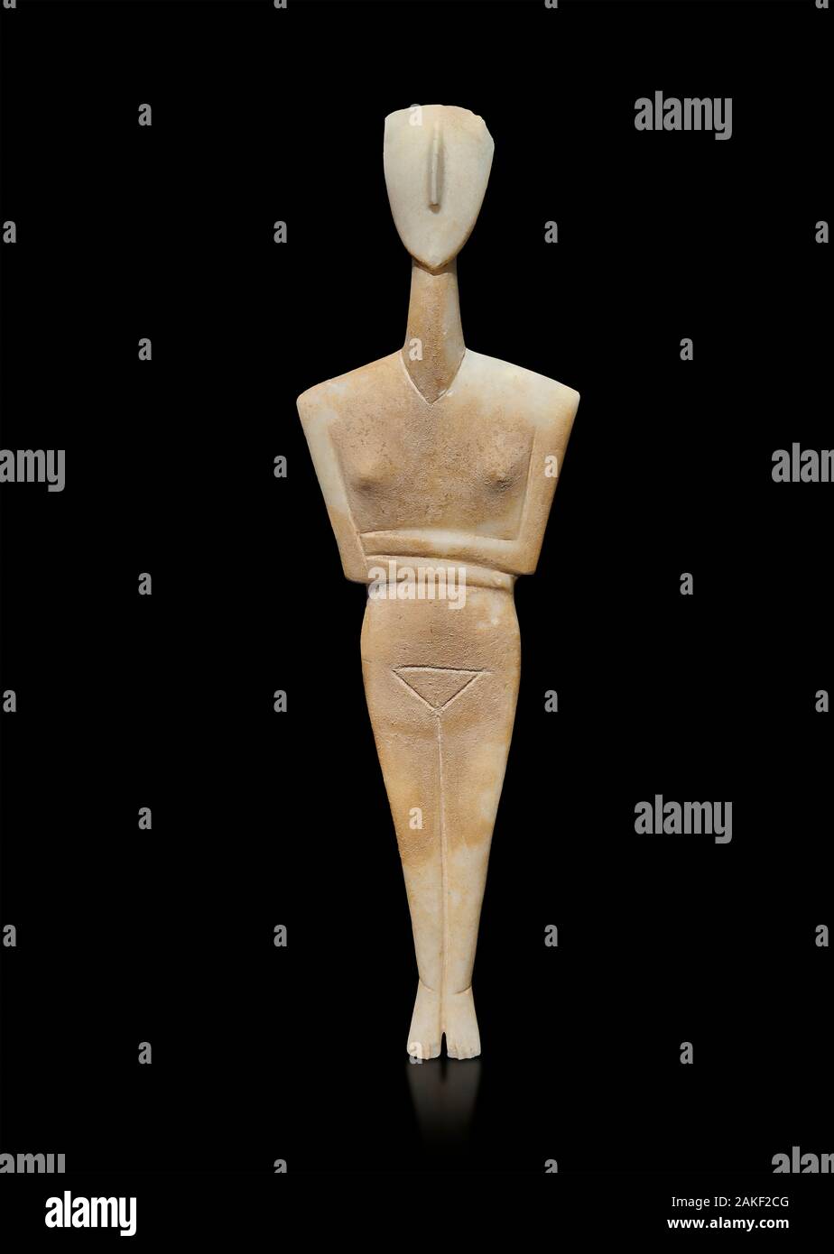 Antike griechische Kykladen weibliche Figur der kanonischen Typ, Dokathismata Sorte, Früh kykladische Zeitraum II, Syros Phase, 2800-2300 v. Chr., Museum der Cyc Stockfoto