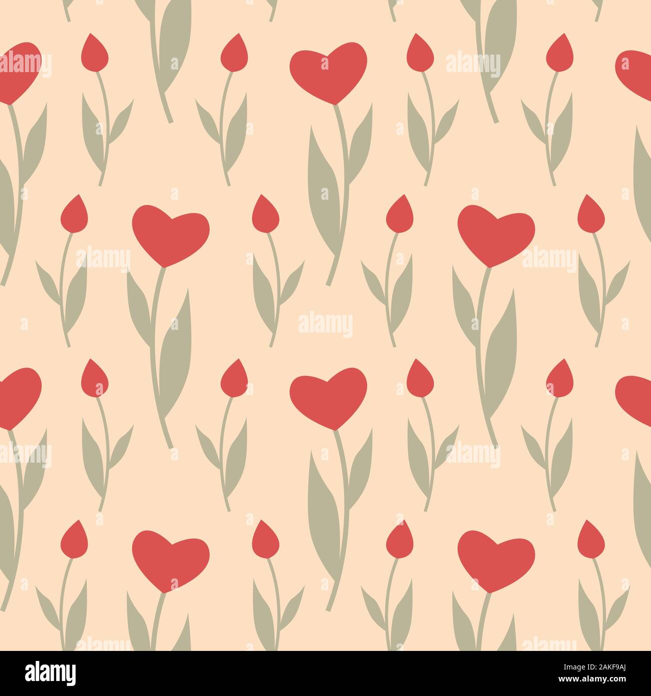 Nahtlose Muster mit Herzen in Form von Blumen Tulpen. Spring floral background. Vector Illustration EPS 10. Stock Vektor