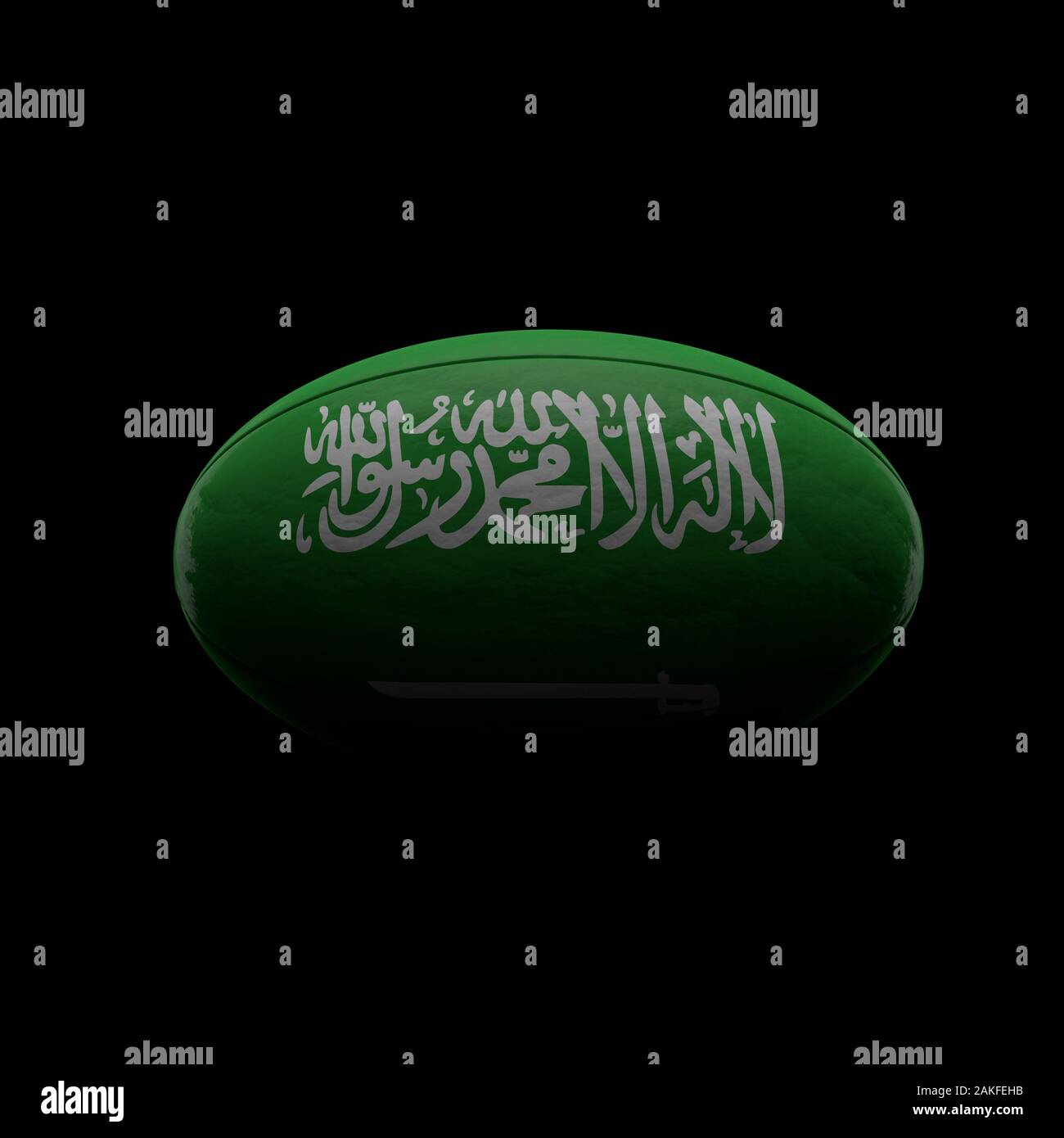 Saudi Arabien Fahne rugby ball auf schwarzem Hintergrund. 3D-Rendering Stockfoto