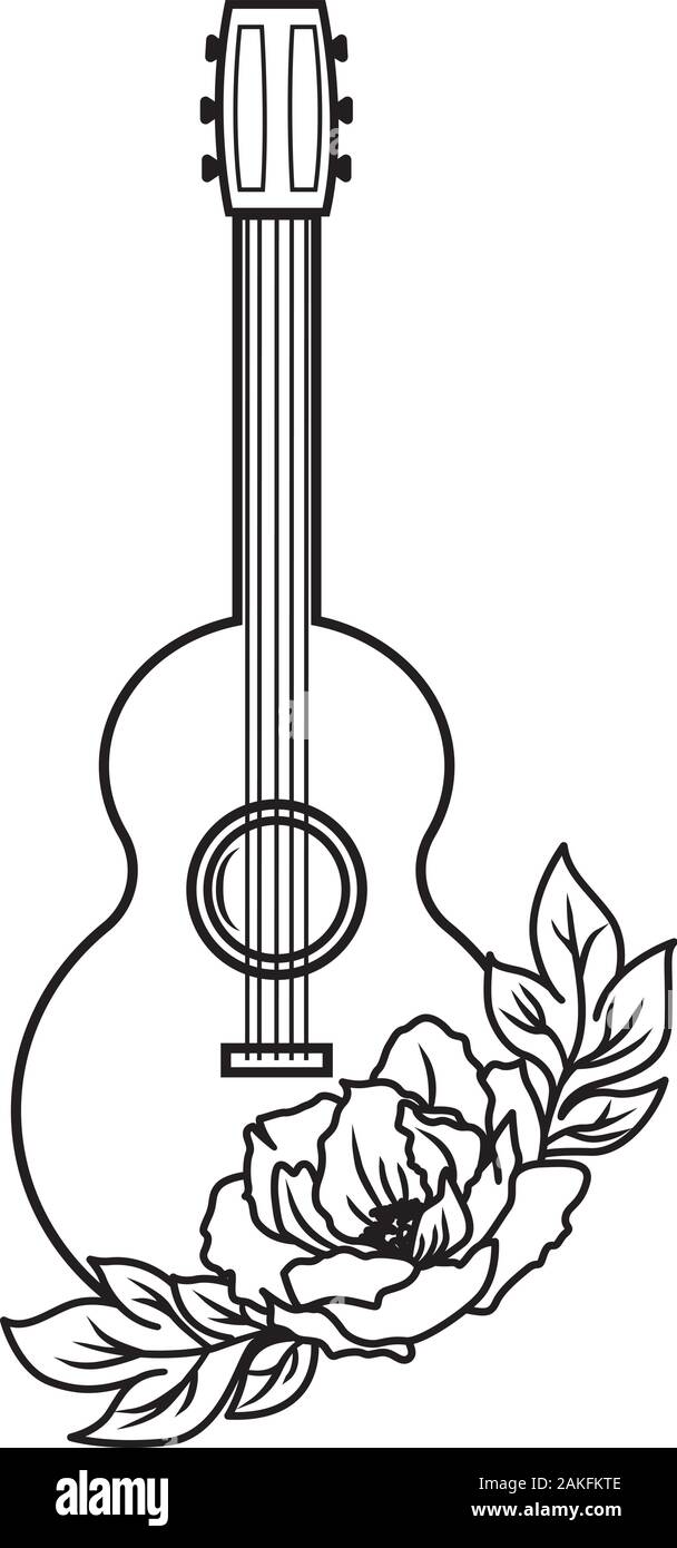 Gitarre mit floralen Details für Entertainment Design. Blumen Silhouette Stock Vektor