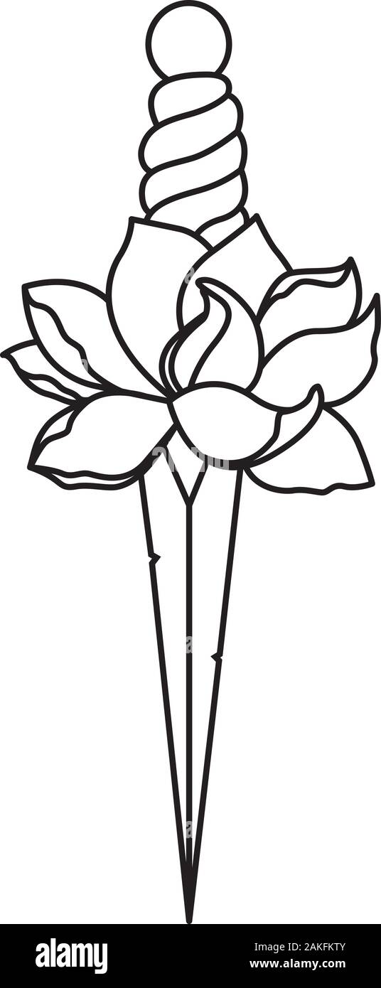 Messer und Blumen. Tottoo Design. Florale Schwert Stock Vektor