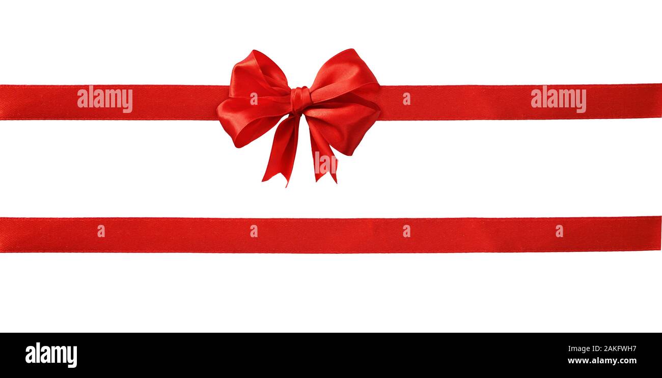 Roten Seidenbändern und Bogen auf weißem Hintergrund Stockfoto