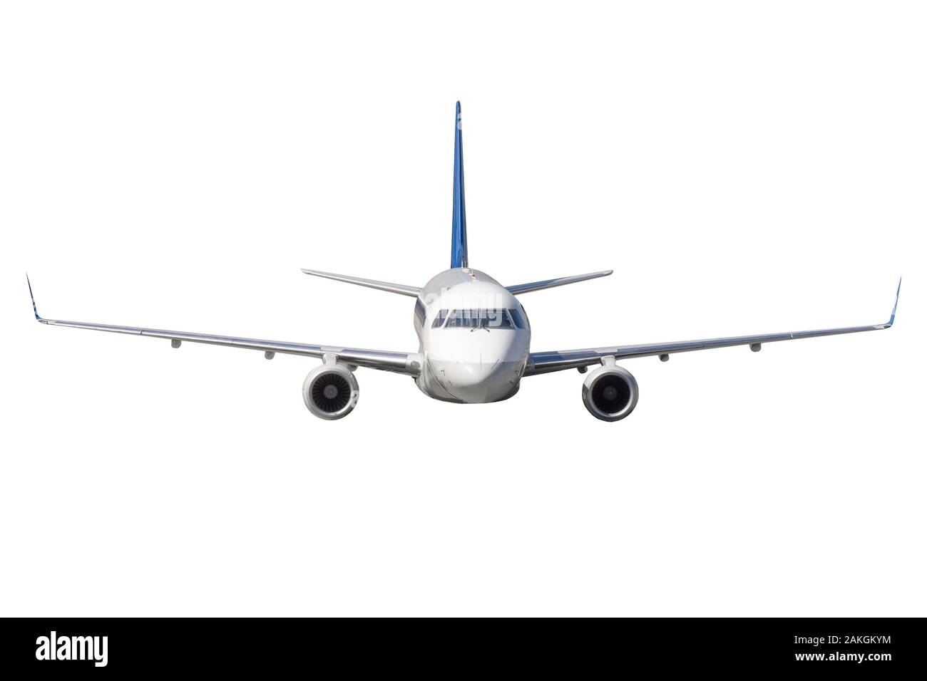 Flugzeug isoliert, Vorderansicht auf weißem Hintergrund Stockfoto