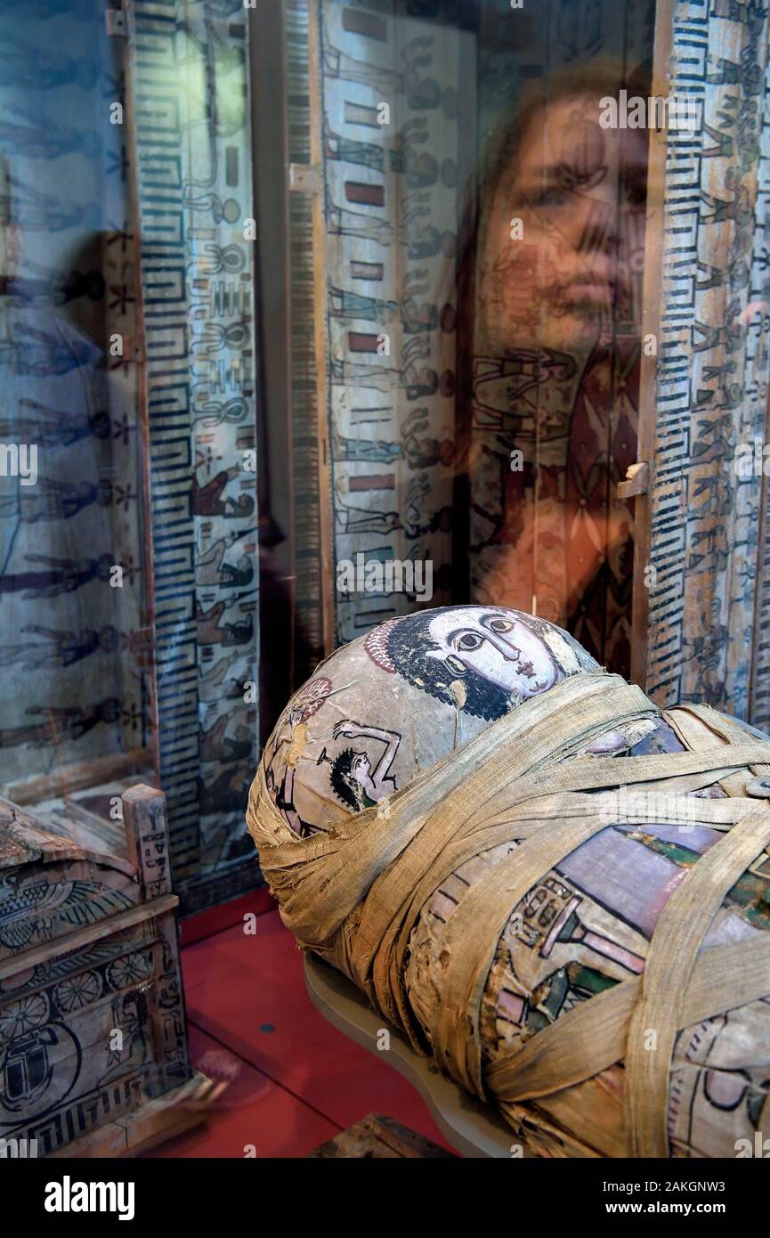 Vereinigtes Königreich, London, Bloomsbury, das British Museum, das Alte Ägypten, Cleopatra, die Mumie eines jungen Frauen aus Qurna, Theben, römische Zeit, frühes 2. Stockfoto