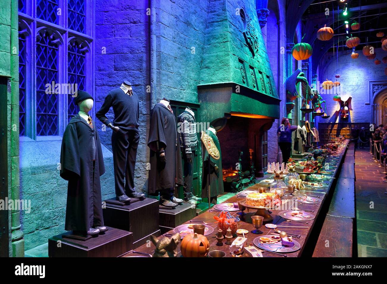 Vereinigtes Königreich, Hertfordshire, Leavesden, Leavesden Studios, Harry Potter Studio Tour London, der Schauplatz der acht Harry Potter Filmen "Making of, die große Halle in Hogwarts Schule Stockfoto