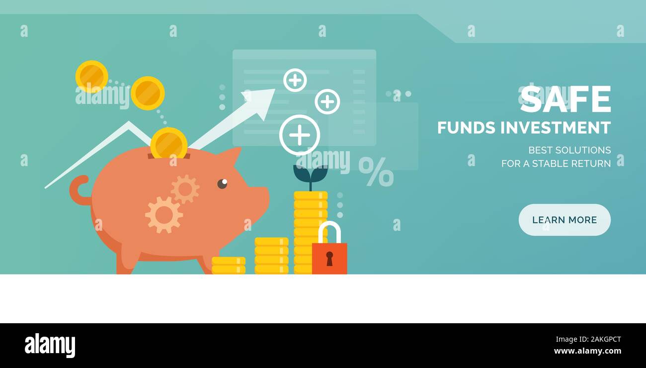 Sichere fonds Investment Promotion Werbung mit piggy Bank und Geld Stock Vektor