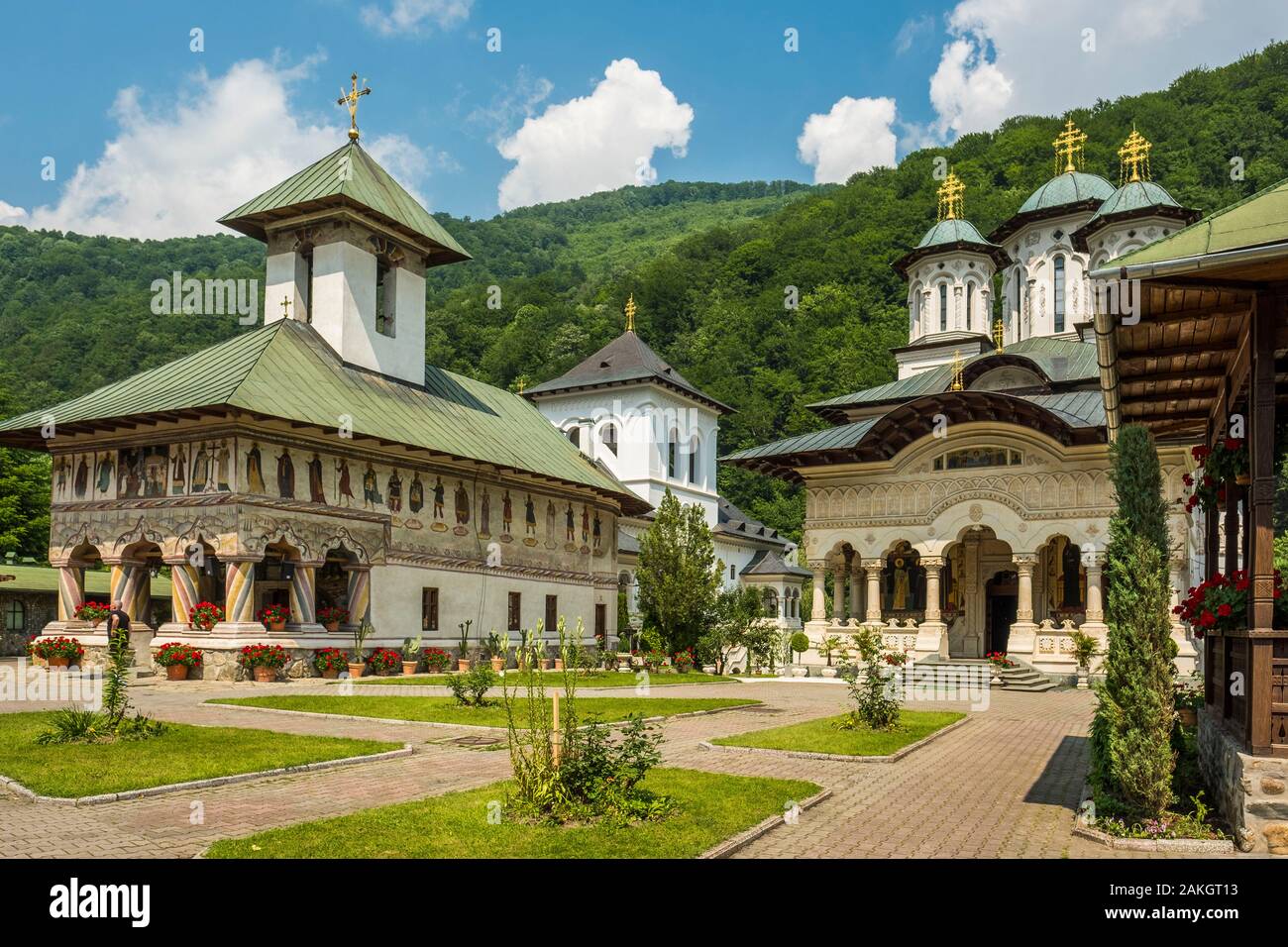 Rumänien, Bumbesti-Jiu, Lainici Kloster wurde im 14. Jahrhundert unter der Herrschaft von John Caradja gebaut Stockfoto
