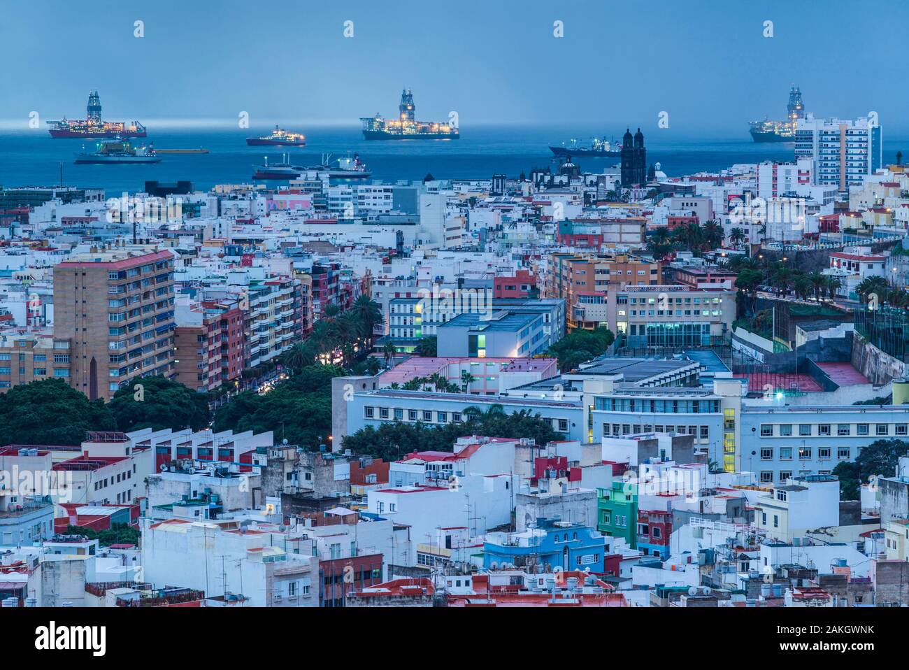 Spanien, Kanarische Inseln, Gran Canaria, Las Palmas de Gran Canaria, der Stadt, der Morgendämmerung Stockfoto