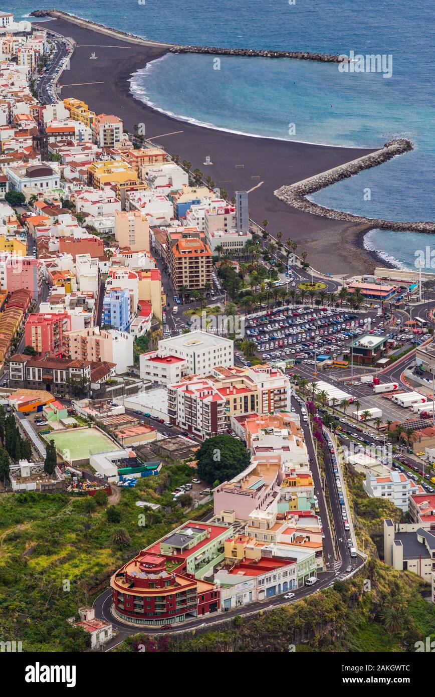 Spanien, Kanarische Inseln, La Palma, Santa Cruz de la Palma, erhöhte Blick vom Mirador de la Conceptcion Stockfoto