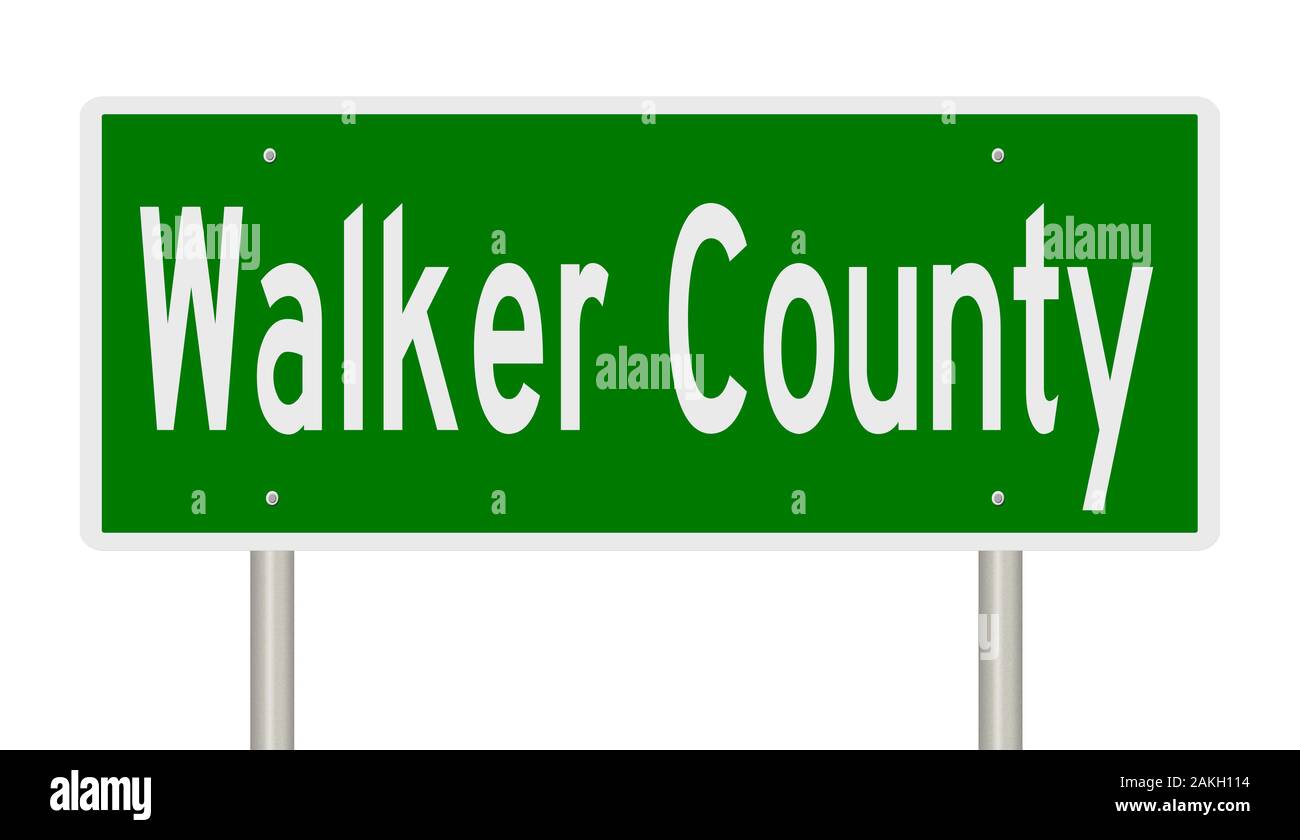 Rendering eines grünen 3D-Hinweisschildes für Walker County Stockfoto