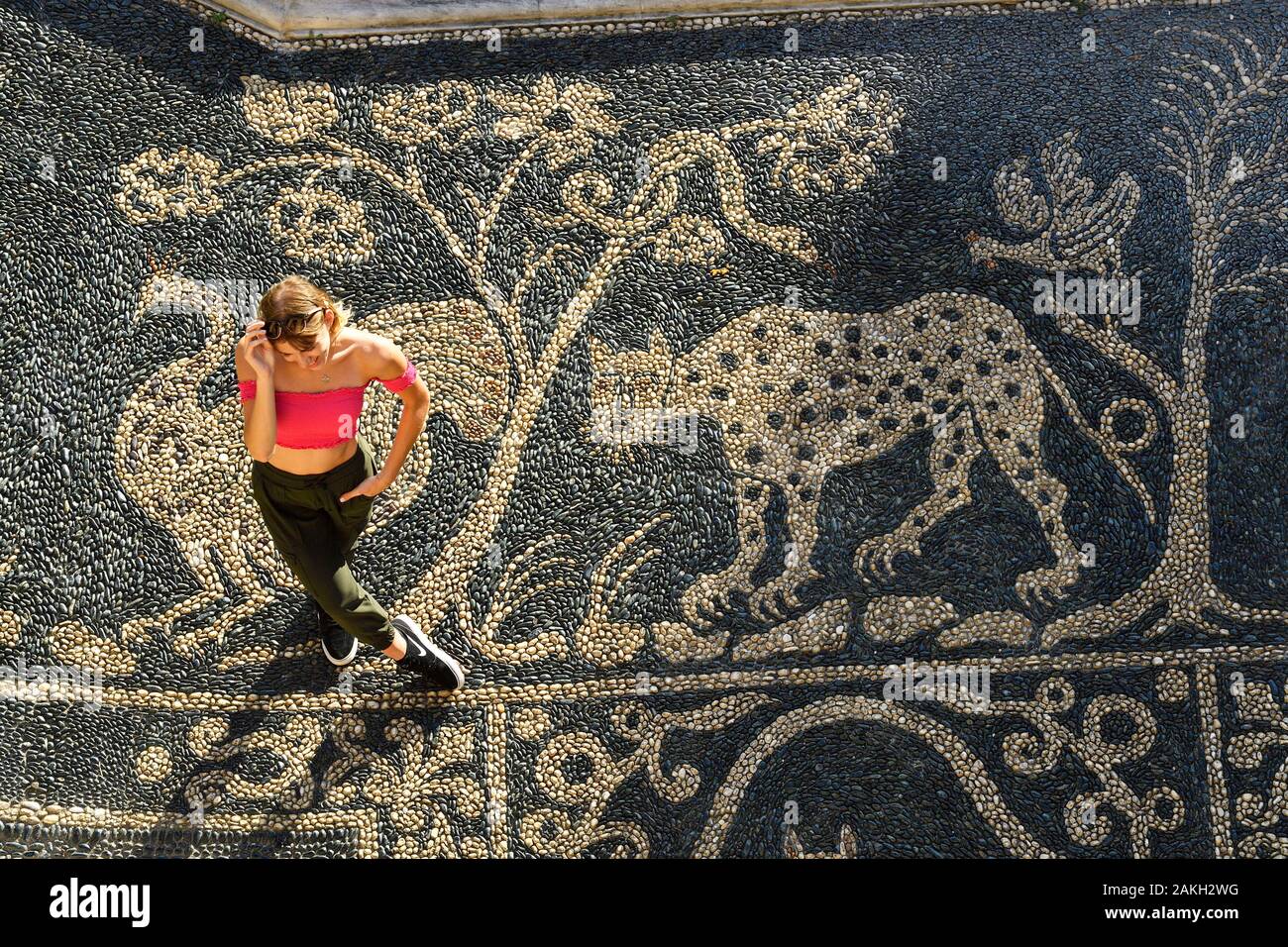 Italien, Ligurien, Genua, Museo di Palazzo Reale (Königspalast), die Gärten, Mosaik aus Kieselsteinen Stockfoto